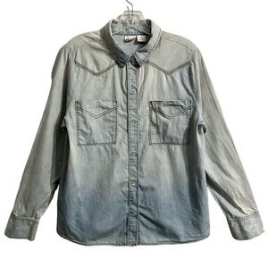 Mudd Pearl Snap Denim Shirt XL Light Blue Wash Y2K 90s Vintage Chambray …